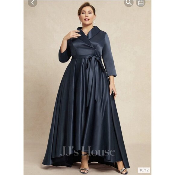 JJs House Dress Size 20 Satin A-line HiLow 3/4 Sleeve. Belt, Pockets, Faux Wrap - Picture 5 of 8